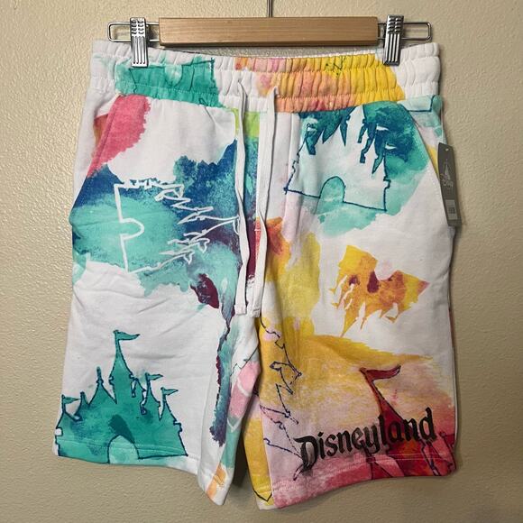 NWT Disneyland Castle Watercolor Sweat Shorts Size XS - Picture 1 of 5